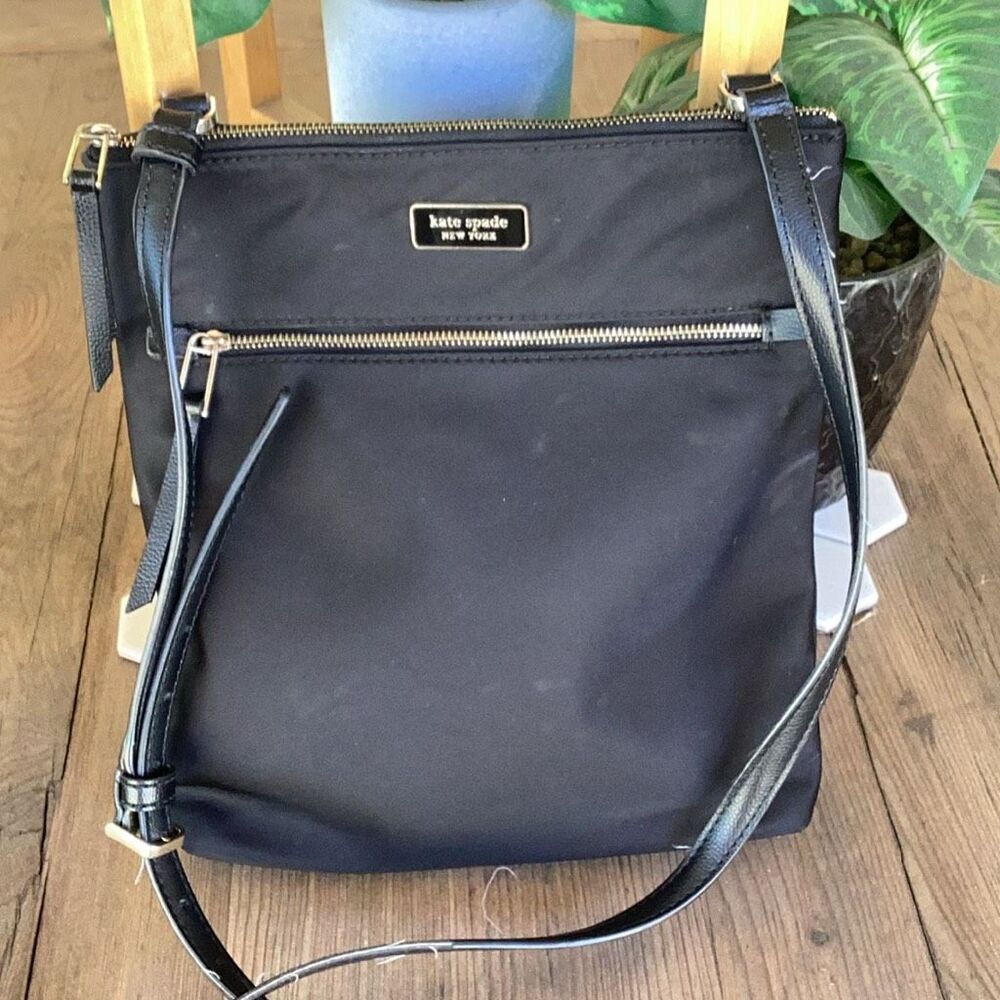 Kate Spade New York Black Nylon Crossbody Purse w/ Adjustable Leather Strap